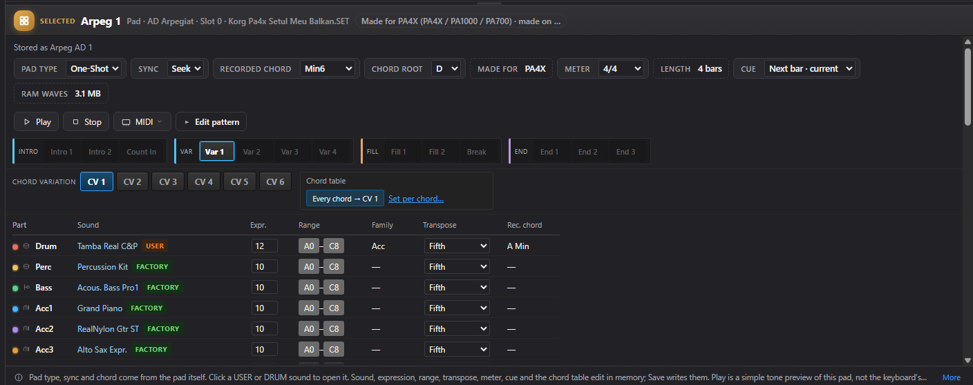 Actual pad workspace showing playback and track controls